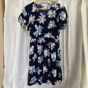 Ann Taylor LOFT Short Sleeve Blue Floral Print‎ Fit & Flare Dress Size 2